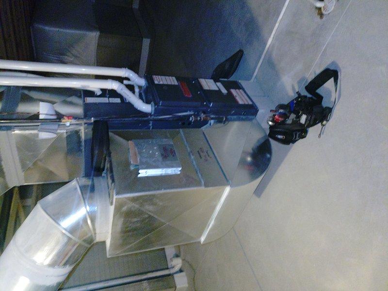 Performed scheduled A/C system maintenance which included inspection and cleaning of the blower wheel assembly that showed significant dust accumulation on the fan blades. Checked the furnace unit connections, PVC ventilation piping, and electrical components for proper operation and safety compliance, ensuring optimal system performance for the cooling season.