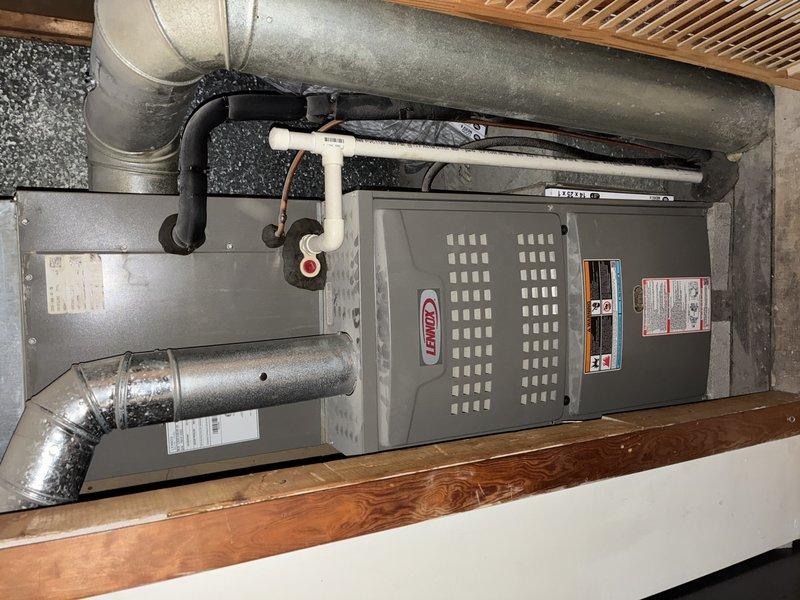 Performed routine maintenance on 4-year-old Lennox gas furnace. Inspected heat exchanger, burners, and ignition system; all components functioning properly. System cleaned and tested for optimal operation.