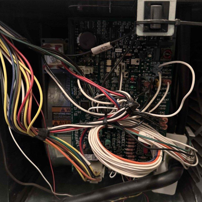 Diagnosed 19-year-old gas furnace producing humming noise as reported by customer. Used digital manometer to verify gas pressure readings (3.38/-3.30) and inspected control board wiring connections. Identified and resolved electrical issue causing the humming sound, restoring proper furnace operation.