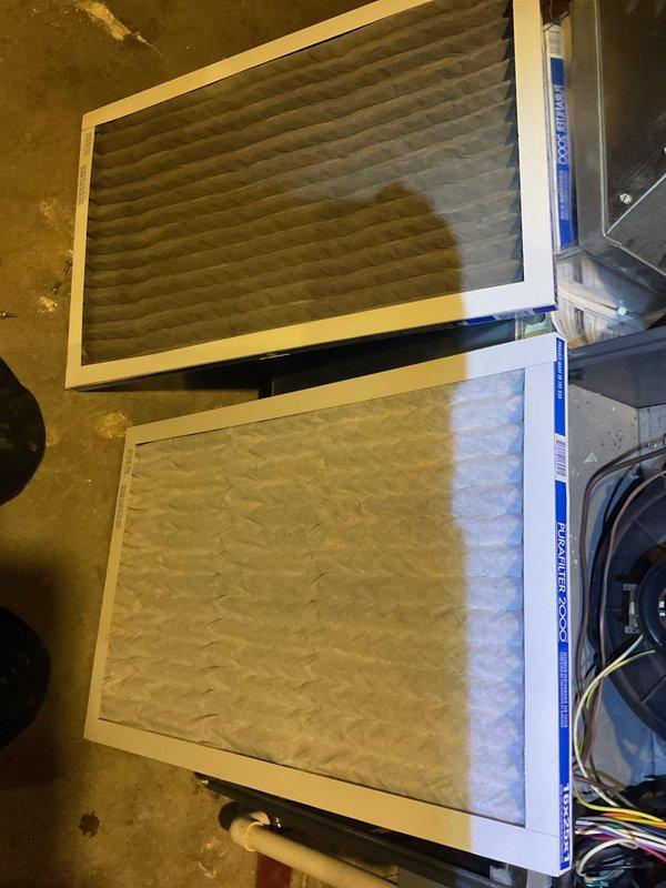 Completed MVP Furnace maintenance including replacement of air filters and system diagnostics using temperature probe to verify proper operation. Equipment is now functioning within manufacturer specifications.