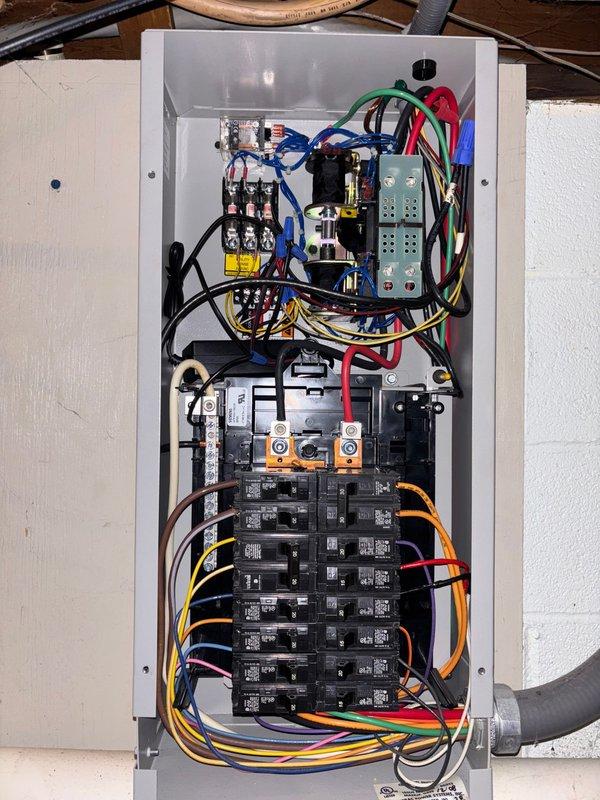 Diagnosed 17-year-old Generac generator that was starting but failing to supply power to the residence. Inspection of electrical panels revealed issues with the transfer switch connections and deteriorated wiring insulation in the control box. Repaired faulty connections and replaced damaged wiring to restore proper functionality.