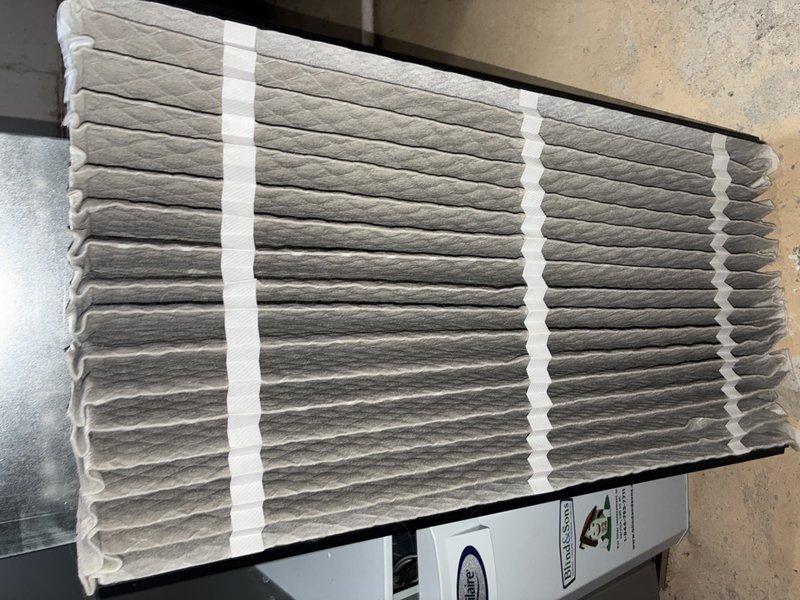 Performed scheduled cooling maintenance service after 1pm as requested. Replaced dirty pleated air filter with significant particulate accumulation that was affecting system efficiency. Inspected water shutoff valve and associated plumbing connections, noting proper installation of threaded fittings with appropriate sealing material.