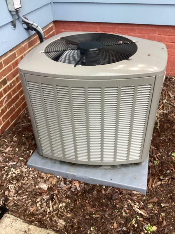 Performed scheduled MVP AC maintenance. Replaced air filter with new pleated filter. Inspected outdoor condensing unit, verified proper operation and airflow through condenser coils. System functioning normally with no issues detected.