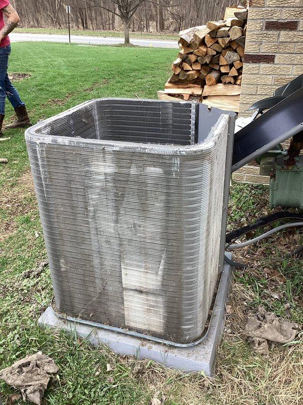 Performed routine A/C tune-up on 5-year-old Blind and Sons system. Inspected and replaced air filter with clean unit. Examined outdoor condenser unit showing normal wear; cleared debris around unit to ensure proper airflow and optimal system performance.