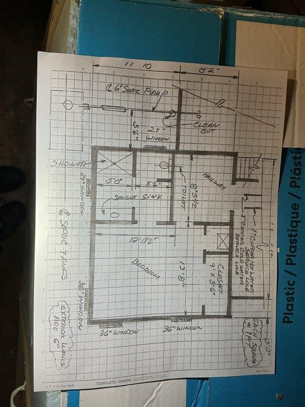 # Plumbing Estimate - Piping Summary

Completed on-site estimate for new bathroom installation requiring comprehensive piping infrastructure. Reviewed architectural floor plan specifications and assessed existing mechanical room conditions, including current water heater and pressure tank configuration with copper supply lines. Provided detailed estimate for rough-in plumbing installation including hot and cold water supply lines, drain waste vent system, and fixture connections per building code requirements.