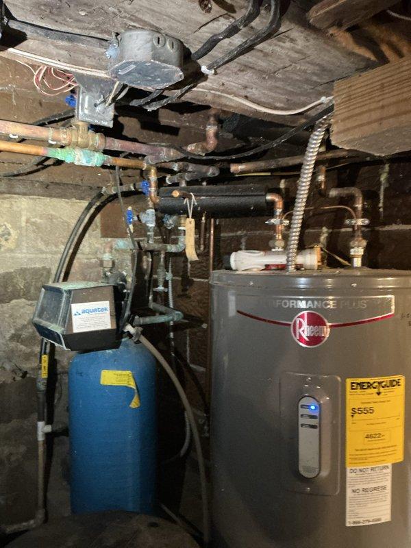 # Plumbing Estimate - Piping Summary

Completed on-site estimate for new bathroom installation requiring comprehensive piping infrastructure. Reviewed architectural floor plan specifications and assessed existing mechanical room conditions, including current water heater and pressure tank configuration with copper supply lines. Provided detailed estimate for rough-in plumbing installation including hot and cold water supply lines, drain waste vent system, and fixture connections per building code requirements.
