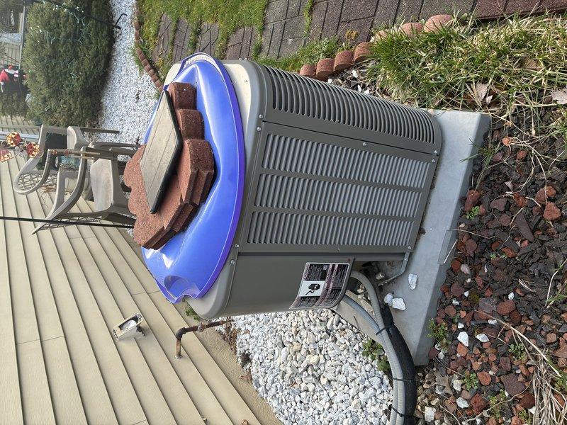 Completed MVP recurring cooling maintenance visit on Lennox outdoor condensing unit. Performed standard preventative maintenance inspection including visual assessment of unit condition, refrigerant lines, electrical connections, and surrounding area. Unit operating within normal parameters. Documented equipment condition with photographs showing proper installation on concrete pad with adequate clearance and landscaping maintenance around perimeter.