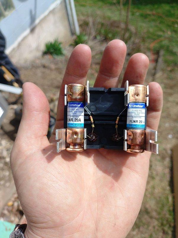 Completed installation of a new furnace and air conditioning system at 90% efficiency rating. Mounted the outdoor AC unit on elevated brackets per manufacturer specifications. Installed Diversitech disconnect box on exterior wall with proper conduit routing and cable management using secure mounting brackets. Replaced dual 20-amp Class RK5 fuses (Littelfuse FLNR rated) in the disconnect to ensure proper electrical protection for the new equipment. All electrical connections were secured and tested for proper operation. System commissioned and verified operational.