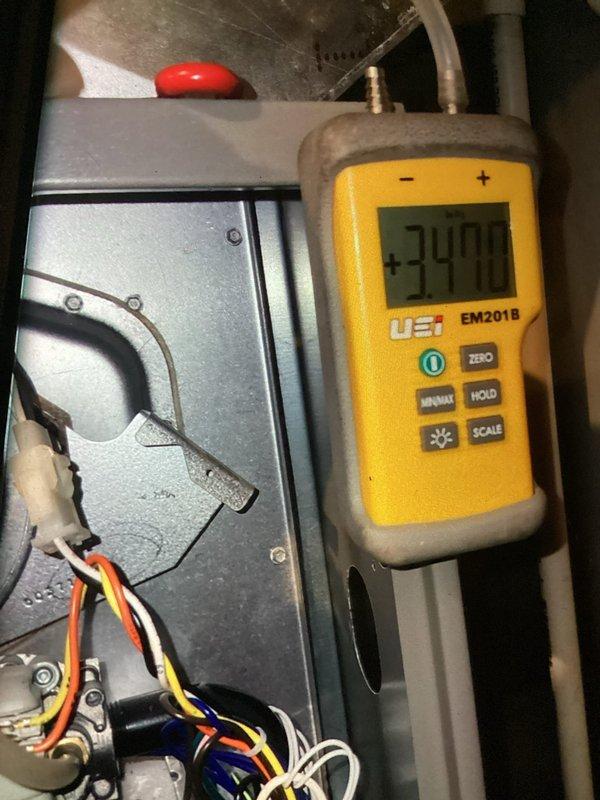 Completed scheduled MVP heating maintenance visit on 4-year-old system. Performed comprehensive inspection of furnace components including pressure switch, ignition system, blower motor assembly, and all electrical connections. Measured and verified system amperage draw at 3.4 amps using calibrated digital multimeter, confirming equipment is operating within manufacturer specifications. All safety controls, wiring harnesses, and gas connections inspected and found secure with no issues detected. Unit operating properly with normal cycling and airflow.