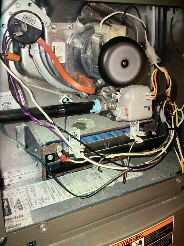 Completed scheduled MVP heating maintenance visit on 4-year-old system. Performed comprehensive inspection of furnace components including pressure switch, ignition system, blower motor assembly, and all electrical connections. Measured and verified system amperage draw at 3.4 amps using calibrated digital multimeter, confirming equipment is operating within manufacturer specifications. All safety controls, wiring harnesses, and gas connections inspected and found secure with no issues detected. Unit operating properly with normal cycling and airflow.