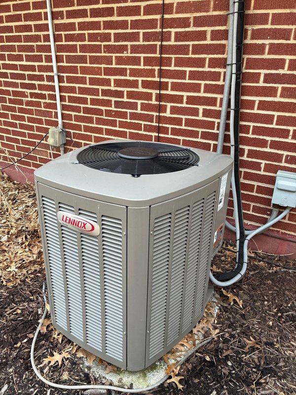 Completed preventative maintenance on Lennox outdoor condensing unit. Inspected and tested electrical components including 30-amp renewable fuses, verified proper amperage and connections. Unit operating within normal parameters, all safety controls functional.