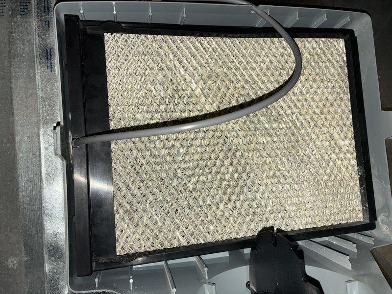 Completed cooling maintenance inspection of residential HVAC system. Inspected air handler unit, ductwork, and air filtration system in mechanical room. Verified air filter condition and confirmed proper airflow through diamond-pattern mesh filter element. System operating within normal parameters.