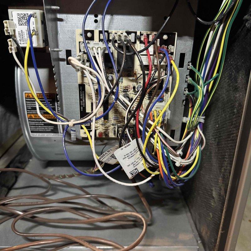 Responded to customer concern regarding furnace not restarting immediately after power outages. Inspected furnace and heat pump system, examining blower assembly and control board wiring connections. Discussed options with customer for installing a bypass solution to address power restoration delay issue and ensure reliable system operation following electrical interruptions.