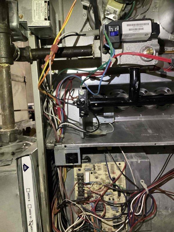 Responded to service call for intermittent moaning sound occurring before blower motor engagement on 3-year-old Carrier furnace unit. Upon inspection, diagnosed worn blower motor bearings causing the noise issue. Lubricated blower motor bearings, tested system through multiple heating cycles to verify proper operation, and confirmed elimination of abnormal sounds. Unit now operating within normal parameters with smooth blower engagement.