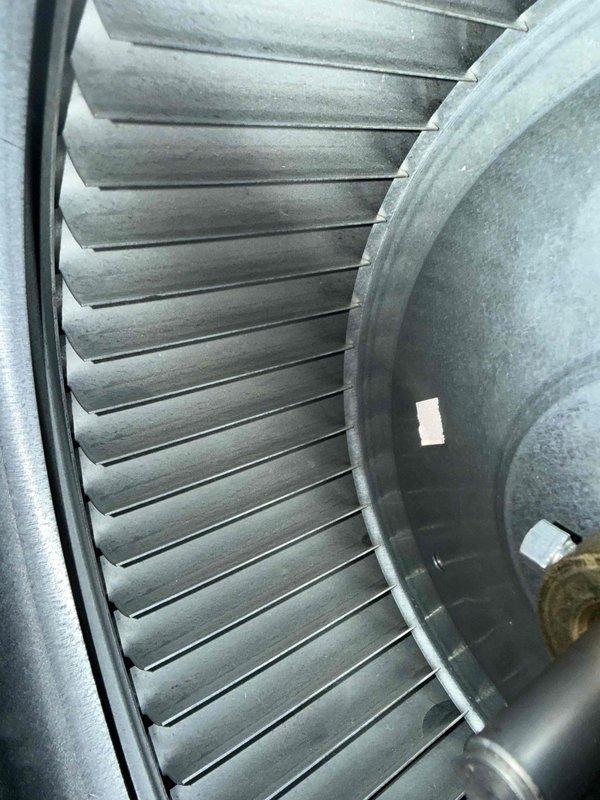 Completed MVP recurring cooling maintenance visit on HVAC system. Performed comprehensive inspection of air handler unit, including examination of evaporator coil assembly with heat exchanger tubes, brass valve fittings, and associated wiring connections. Inspected blower wheel assembly and verified proper condition of fan blades and motor housing. All components photographed and found to be operating within normal parameters with age-appropriate wear patterns noted on metal surfaces.