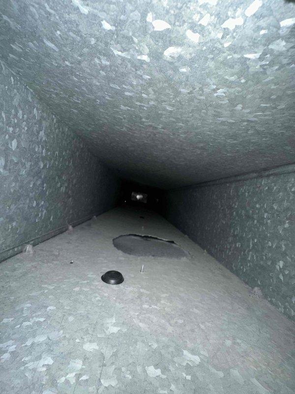 Completed dryer vent cleaning service as scheduled while duct cleaning was postponed pending homeowner preparation. Inspected ductwork system and documented current conditions, revealing dust accumulation, debris, and fibrous insulation deterioration throughout the ventilation channels. Successfully cleaned and cleared the dryer vent exhaust system to restore proper airflow and reduce fire hazard risk.