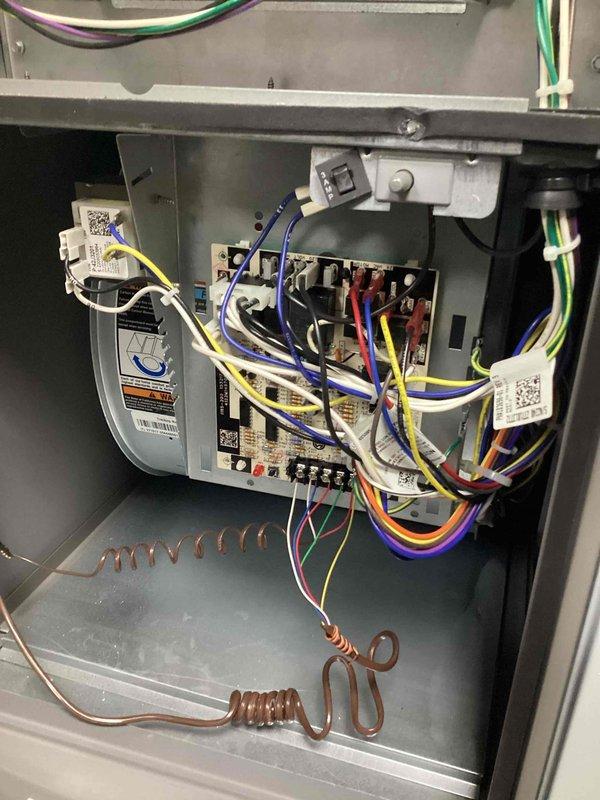 Completed comprehensive AC maintenance and tune-up service on residential HVAC system. Performed thorough inspection of furnace unit, electrical control panel, blower assembly, and all associated wiring connections to ensure proper operation and safety compliance. All components found to be functioning within normal parameters.