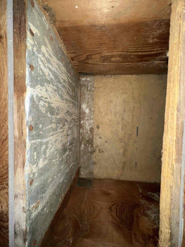 Responded to callback regarding incomplete duct cleaning service. Upon inspection, discovered significant dust and debris accumulation in previously untouched ductwork sections, with heavy particulate buildup visible throughout rectangular metal duct interiors. Also identified deteriorated conditions in crawlspace access area showing moisture damage and compromised structural components requiring attention during remediation work.