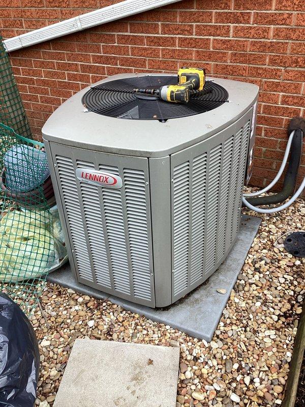 Performed routine maintenance on 3-year-old Lennox air conditioning system. Completed standard tune-up procedures on outdoor condenser unit, noting significant dirt and debris accumulation on exterior cabinet panels and coils. Inspected ductwork and recommended professional duct cleaning service to improve system efficiency and indoor air quality.