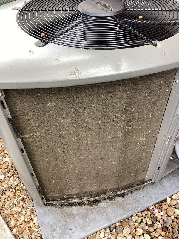 Performed routine maintenance on 3-year-old Lennox air conditioning system. Completed standard tune-up procedures on outdoor condenser unit, noting significant dirt and debris accumulation on exterior cabinet panels and coils. Inspected ductwork and recommended professional duct cleaning service to improve system efficiency and indoor air quality.