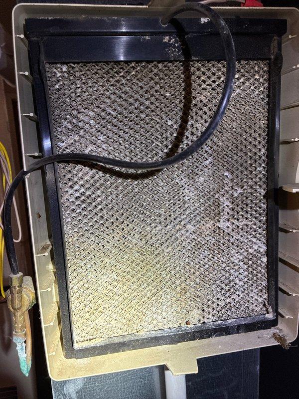 Completed annual maintenance on 3-year-old Lennox furnace and air conditioning system. Inspected evaporator coil filter showing dust accumulation on lower portion, checked all mechanical components, verified proper operation of heating and cooling equipment, and documented system condition with photos. Customer requires MVP renewal at this time.
