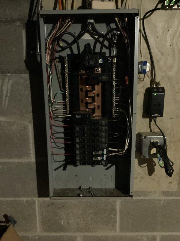 Responded to no power condition affecting air conditioning system. Upon investigation, discovered electrical supply issue preventing power delivery to AC unit. Inspected main electrical panel and associated wiring, identified compromised electrical conduit and damaged insulation in ceiling space affecting power distribution. Documented conditions with photos showing deteriorated materials near flexible metal conduit run and main breaker panel configuration with auxiliary equipment. Customer advised that AC maintenance appointment will need to be rescheduled once electrical power issue is fully resolved and system is operational.
