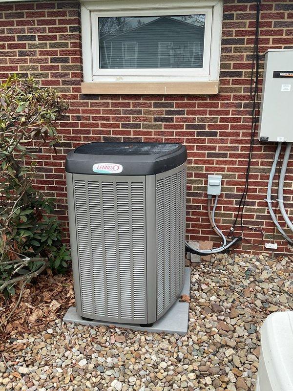 Completed scheduled MVP cooling maintenance visit on residential Lennox air conditioning condenser unit. Performed comprehensive system inspection, cleaned condenser coils and fins, verified refrigerant lines and electrical connections, and confirmed proper unit operation. All components found to be functioning within normal parameters with no issues identified.