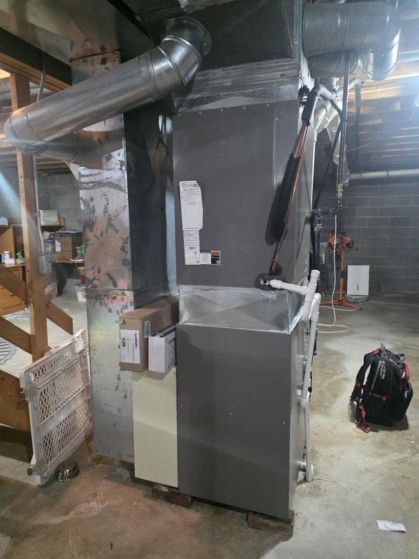 Completed MVP cooling maintenance visit on 5-year-old residential HVAC system. Performed comprehensive air conditioning maintenance including filter inspection, refrigerant level check, electrical connections verification, and condensate drain line assessment. Inspected furnace/air handler unit in basement installation with metal ductwork and PVC drainage piping. All components found operating within normal parameters. Provided quote for evaporator coil cleaning service as requested. System tested and confirmed proper cooling operation upon completion.