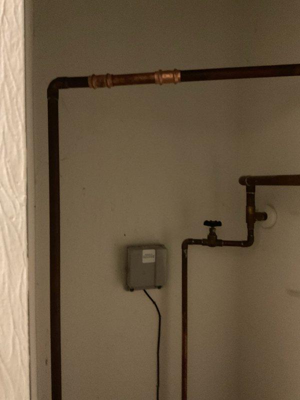 Replaced existing 50-gallon power vent water heater with new Bradford White 40-gallon power vent unit. Installation included new water shut-off valve with brass compression fittings on copper supply lines and thermal expansion tank to protect against pressure buildup. Mounted FCON control system on unit with status indicator and temperature control. All connections properly secured and tested for leaks. Unit carries 6-year tank warranty and is fully operational.