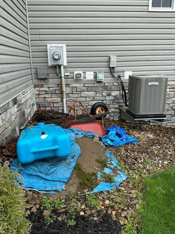 Completed electrical estimate for residential standby generator installation. Assessed existing electrical service panel, meter location, and available space adjacent to HVAC condenser unit on exterior wall. Evaluated electrical infrastructure including current service capacity, conduit routing requirements, and transfer switch placement options. Documented site conditions and photographed meter base, exterior wall mounting area, and interior electrical panel location to determine scope of work for generator installation and automatic transfer switch integration.