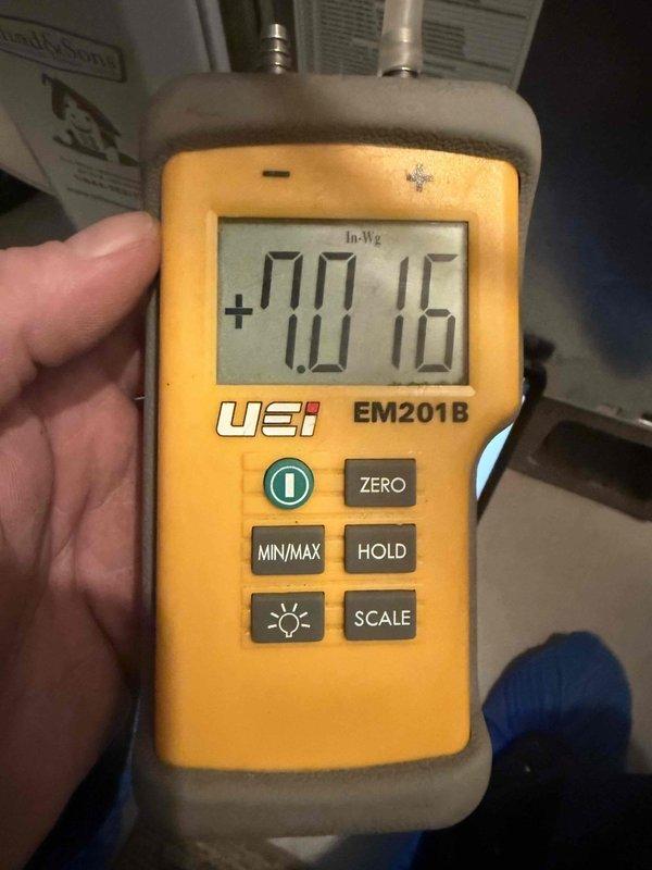 Replaced defective gas valve on HVAC system to restore proper gas pressure operation. Verified correct gas pressure reading of 0.16 inches water column using calibrated digital manometer after installation. System tested and confirmed operating within manufacturer specifications with proper airflow through heat exchanger louvers.