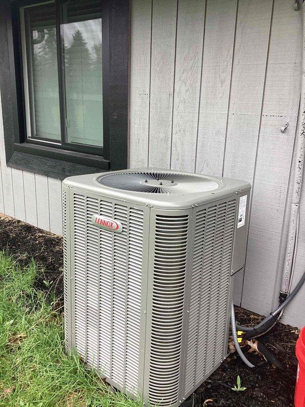 Completed MVP heating maintenance visit on Lennox system. Performed standard heating system inspection, verified operational status of furnace components, and documented equipment condition with photos. Unit accessible at exterior location with refrigerant lines and electrical connections in satisfactory condition.