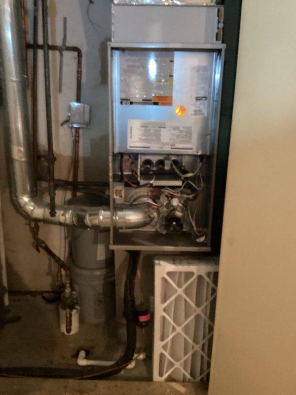 Completed MVP cooling maintenance visit on two residential AC units. Performed comprehensive system inspection of heating and cooling equipment, including examination of furnace components, gas lines, control mechanisms, and associated ductwork. Inspected copper refrigerant lines, valves, and fittings throughout the system. Replaced 16x25x4 pleated air filter to ensure proper airflow and system efficiency. Verified all mechanical components, expansion tank, and pressure vessel connections for proper operation. Both AC units inspected and found operating within normal parameters.