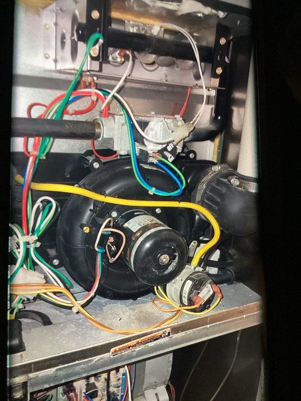 Completed MVP recurring heating maintenance visit on residential HVAC system. Performed comprehensive inspection of furnace components including dual blower motor assembly, gas valve, control board, and all electrical connections. Inspected filter condition and documented system status with photos showing dirty filter media requiring replacement and proper operation of all mechanical components. All wiring connections, including safety circuits and control wiring, verified secure and functioning correctly.