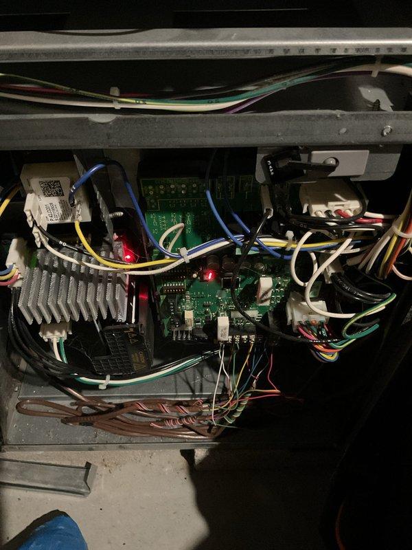 Responded to no-heat call on a 2-year-old furnace system. Upon arrival, performed diagnostic inspection of the unit's control board, blower motor assembly, and gas valve components. Inspected all electrical connections, wire harnesses, and terminal blocks for proper continuity and secure connections. Verified control board LED indicators and tested blower motor operation. Examined gas valve assembly and associated black iron piping for proper function. Restored heat operation to the system and confirmed normal furnace cycling.