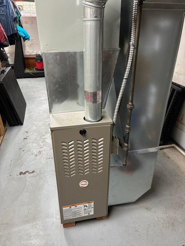 Completed MVP recurring cooling maintenance visit on residential Payne HVAC system. Performed comprehensive inspection of furnace unit, ductwork connections, and control board wiring. All components found in operational condition with proper electrical connections intact and system functioning as designed.