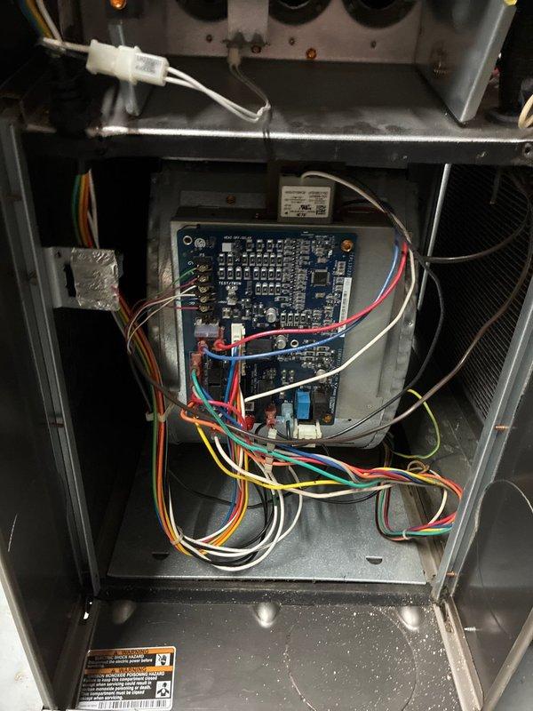 Completed MVP recurring cooling maintenance visit on residential Payne HVAC system. Performed comprehensive inspection of furnace unit, ductwork connections, and control board wiring. All components found in operational condition with proper electrical connections intact and system functioning as designed.