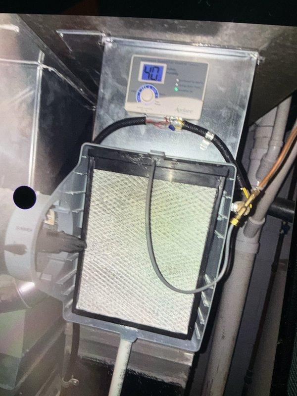 Installed inline water filter on HVAC system air handler unit. Replaced existing filter housing with new unit using truck stock parts. Verified proper water flow and connections, ensured all fittings were secure with no leaks. System tested and operational upon completion.