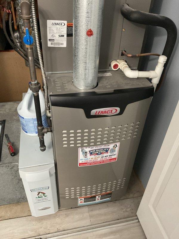 Completed scheduled AC tune-up on Lennox HVAC system. Performed comprehensive inspection of furnace unit, ductwork connections, condensate drainage system with PVC piping, and all associated components. All equipment found operating within normal parameters with no issues identified during service visit.