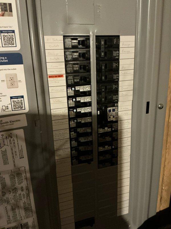 Conducted on-site assessment for Kohler generator installation. Inspected existing electrical panel to evaluate circuit capacity and available breaker positions for generator integration. Documented current electrical infrastructure including main service panel configuration, circuit breaker arrangement, and existing GFCI/AFCI protection devices. Evaluated basement area for generator transfer switch placement and reviewed structural elements including floor joists, support beams, and existing utility routing. Photographed electrical panel labeling system and basement access points to determine optimal conduit pathways for generator connection. Assessment completed to provide accurate material requirements and labor estimates for whole-house generator installation with automatic transfer switch.