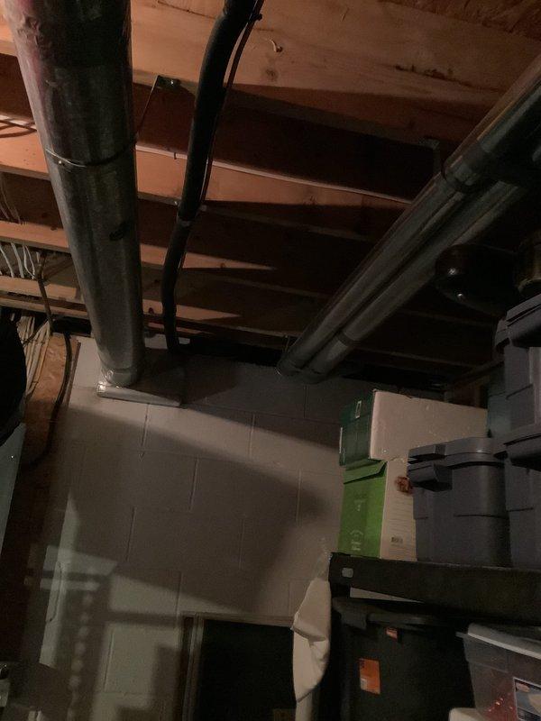 Conducted on-site assessment for complete HVAC system replacement including air conditioning unit and furnace in residential property. Evaluated existing infrastructure in unfinished basement area, documenting current ductwork configuration, exposed piping systems, and available installation space among floor joists and wall framing. Photographed mechanical room layout and utility connections to prepare comprehensive equipment replacement estimate for buy-one-get-one promotion qualifying system upgrade.