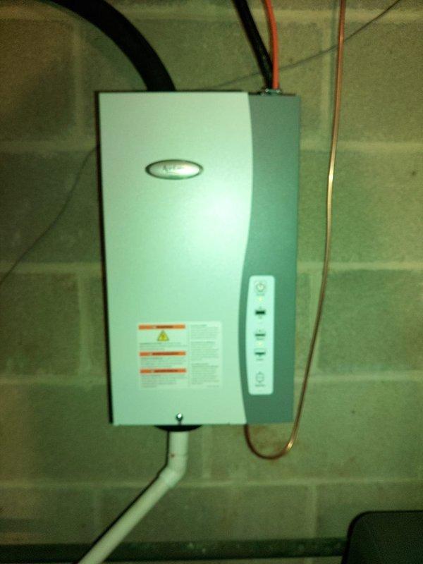 Completed installation of comprehensive indoor air quality system including Aprilaire steam humidifier, Aprilaire 5000 air cleaner, and Air Scrubber with ActivePure technology. All units mounted to existing HVAC ductwork, wired to electrical supply, and tested for proper operation. System commissioned and verified functional.