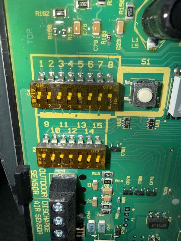Completed routine MVP cooling maintenance on 4-year-old system. Inspected control board including DIP switch settings and outdoor discharge air sensor connections, verifying all electronic components functioning properly. Examined dual run capacitor rated at 45+5 MFD, confirmed proper ratings and secure mounting. All components operating within normal parameters with no deficiencies noted.