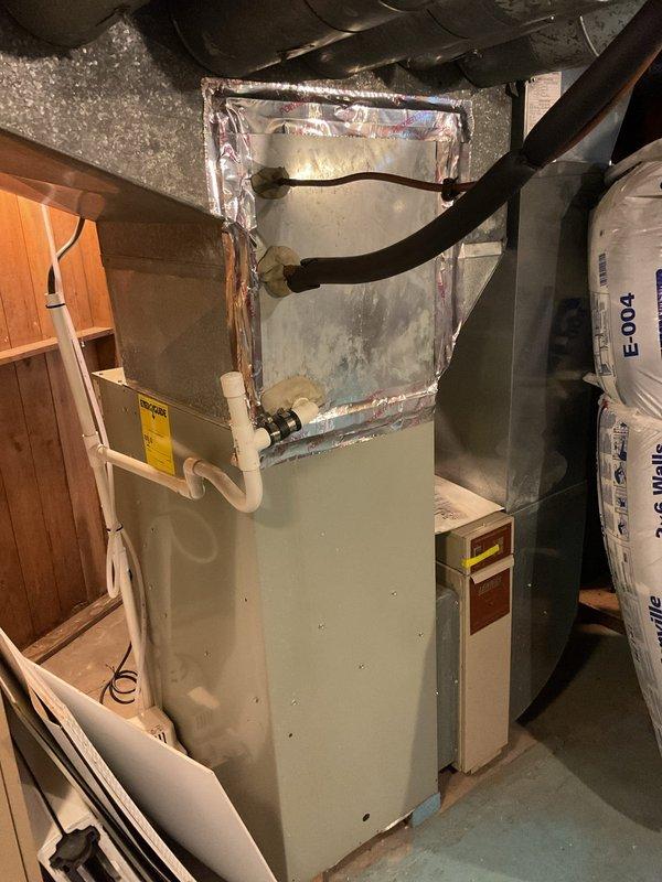 Performed routine cooling system maintenance visit for MVP customer. Inspected HVAC equipment in basement utility area, replaced air filter with new pleated filter unit, and verified proper operation of furnace and ductwork connections. System operating within normal parameters.