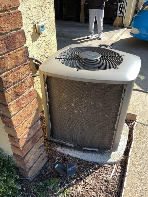 Completed annual preventative maintenance on a three-year-old residential air conditioning system. Performed comprehensive inspection of outdoor condensing unit, including cleaning of condenser coils, checking refrigerant levels and pressures, testing electrical connections and capacitors, verifying proper fan motor operation, and ensuring adequate airflow through the unit. System found to be operating within manufacturer specifications with no immediate repairs required.