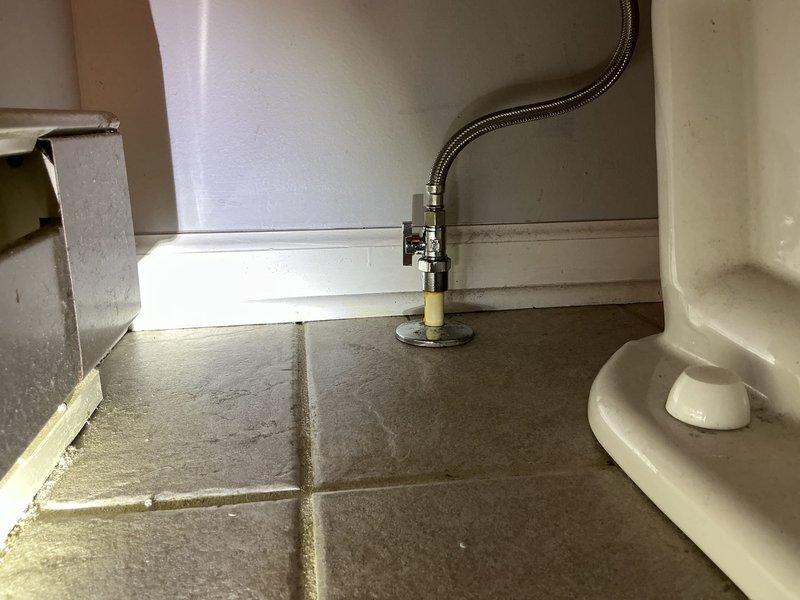 Responded to a second floor bathroom toilet experiencing intermittent running water and a broken shut-off valve handle. Replaced the fill valve, installed a new 3-inch flapper, and replaced the water supply line with a braided stainless steel flex line. Installed a new angle stop shut-off valve at the wall connection to restore proper water control to the fixture. All components were tested for proper operation and verified no leaks were present at connections. Toilet now functions properly with full shut-off capability restored.