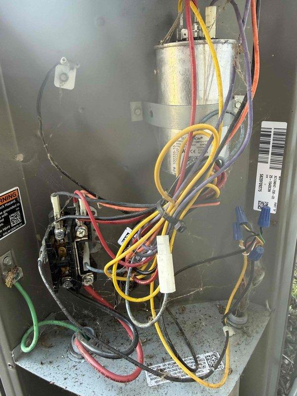 Completed MVP recurring cooling maintenance visit on HVAC system. Performed thorough inspection of blower assembly and electrical components, including examination of squirrel cage blower wheel which showed normal operational wear with minor surface patina on galvanized steel blades. Inspected control panel components including capacitor, contactor relay, and all associated wiring connections across multiple circuits. All electrical connections found secure with proper wire routing and strain relief. System operational and functioning within normal parameters.