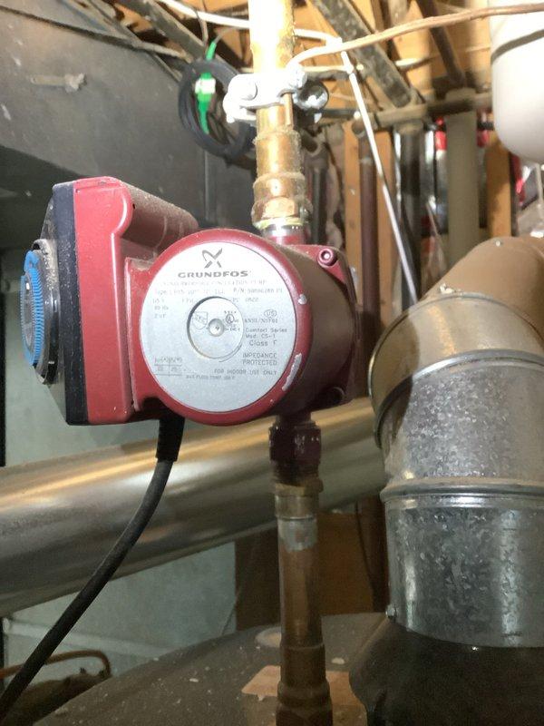 Completed installation of dishwasher drain assembly including strainer components and dish master system. Installed black PVC drainage piping with corrugated flexible discharge hose and clear tubing connections through wall framing. Installed Grundfos circulator pump with copper piping connections for hot water recirculation system. Matrix service charge covered all strainer and dish master installation components. Collected partial payment deposit with balance due upon completion. Parts were ordered for shop delivery, received, and installation completed as scheduled.