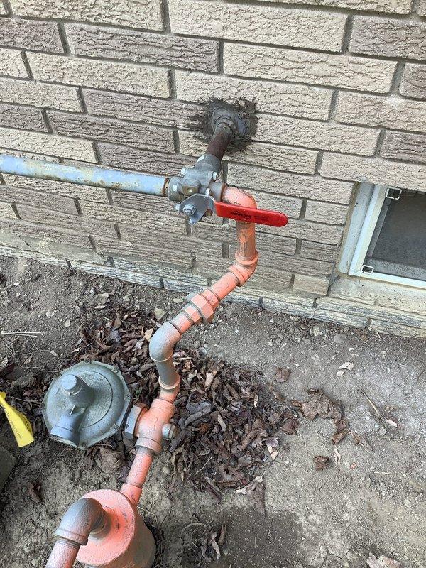 Installed a 3-way fully ported brass valve from approved manufacturer on outdoor gas line per customer request. Work was coordinated with Columbia Gas due to presence of both free gas well and paid service connections at the property. Installation completed on existing copper gas line assembly with proper shut-off control integration, ensuring compliance with gas line safety standards and local code requirements.