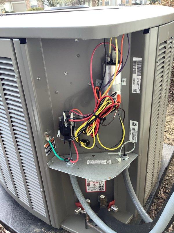 Completed MVP cooling maintenance visit on residential HVAC system. Performed comprehensive inspection of outdoor heat pump unit and indoor Lennox furnace, examining electrical connections, capacitor, contactor, and refrigerant line connections at both locations. Documented equipment condition through photographic records showing all major components operating within normal parameters.